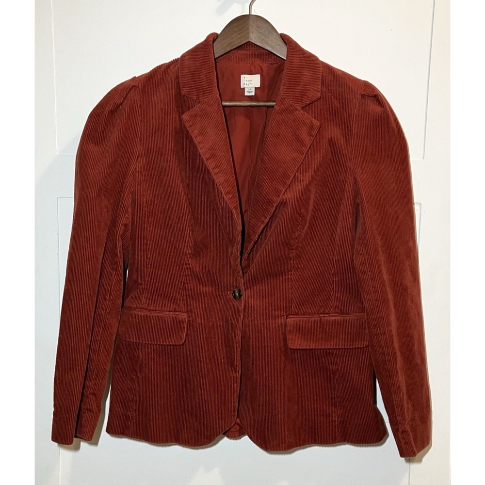A New Day Women's 10 Burnt Orange Corduroy‎ Button Blazer Warm Work Academic